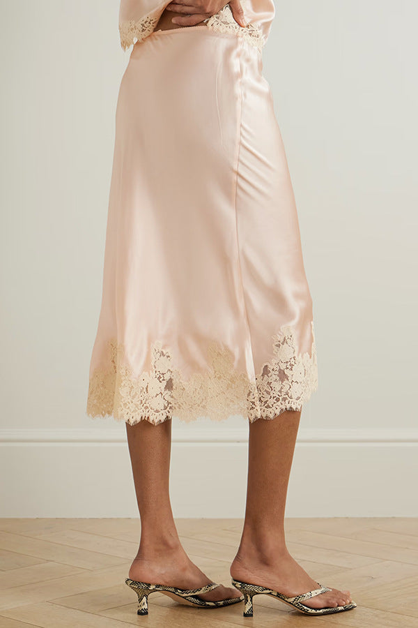 Fedir Plunge Lace Skirt Set Pink