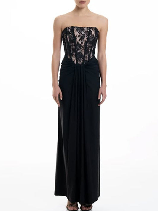 Yaeko Lace Corset Strapless Maxi Dress