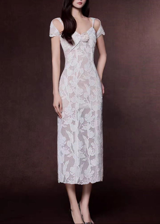 Farangis Flower Cutout Lace Midi Dress