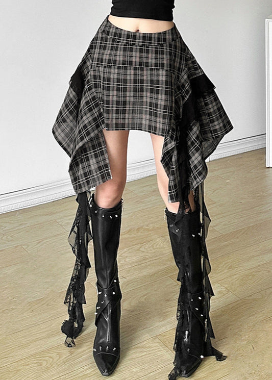 Antwan Grid Asymmetric Fringe Skirt