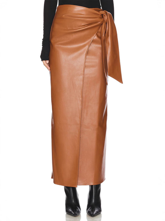 Desi Tie Up Leather Maxi Skirt