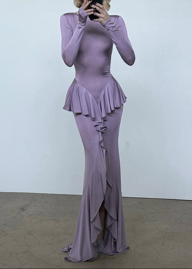 Eldad Backless Ruffle Maxi Dress In Purple