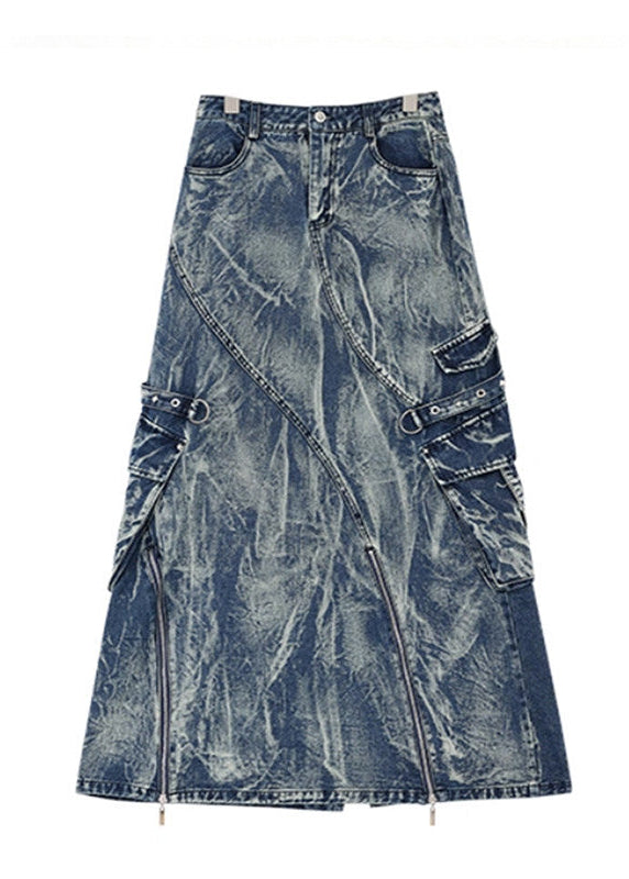 Daniyal Asymmetric Zipper Denim Maxi Skirt