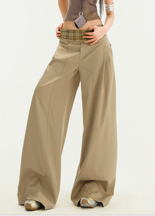 Dafna Grid Wide Leg Pants In Khaki