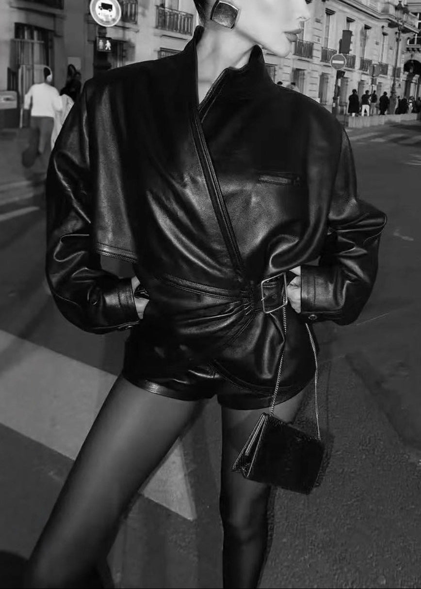Cendrillon Asymmetric Leather Jacket