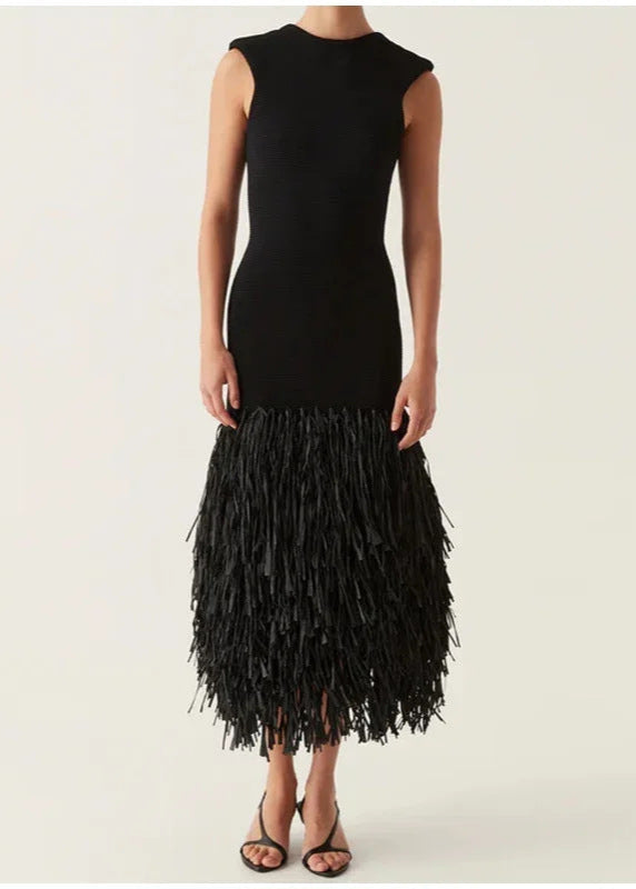 Becalel Fringe Backless Maxi Dress