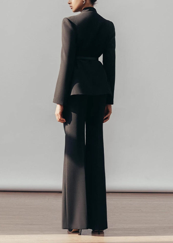 Amariah Plunge Buckle Pants Set In Black