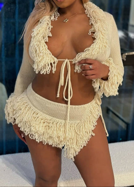 Ande Fringe Lace Up Knit Skirt Set