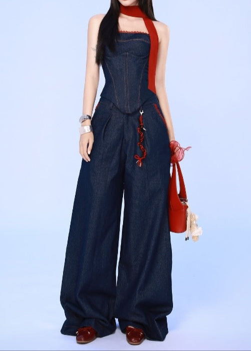 Ambrogio Strapless Lace Up Denim Set