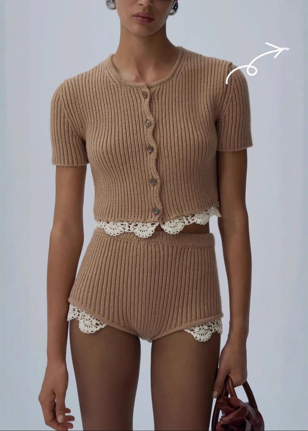 Chenda Knit Pants Set In Khaki