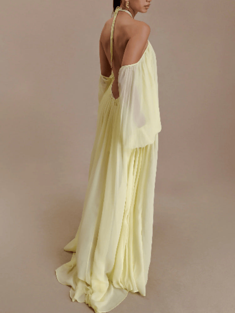 Emmanuhel Backless Balloon Sleeve Maxi Dress In Butter Yellow