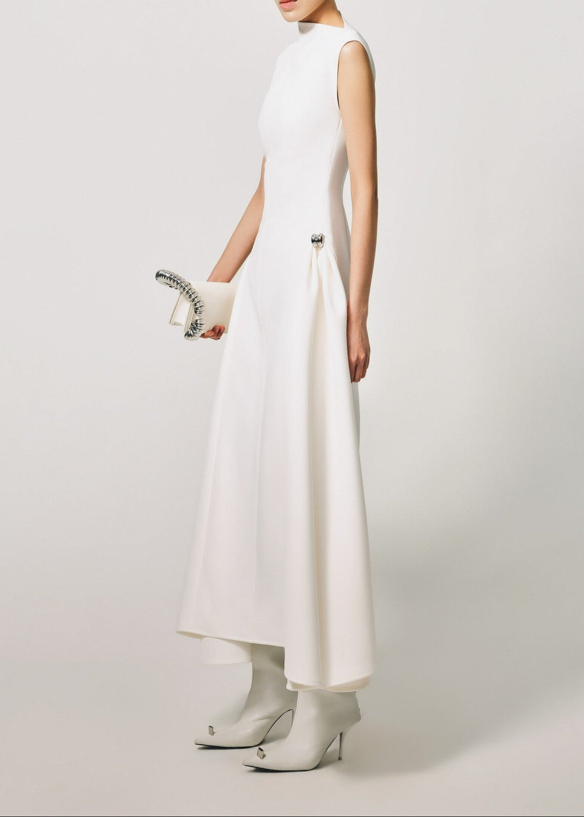Blahoslav Sleeveless Asymmetric Maxi Dress In White