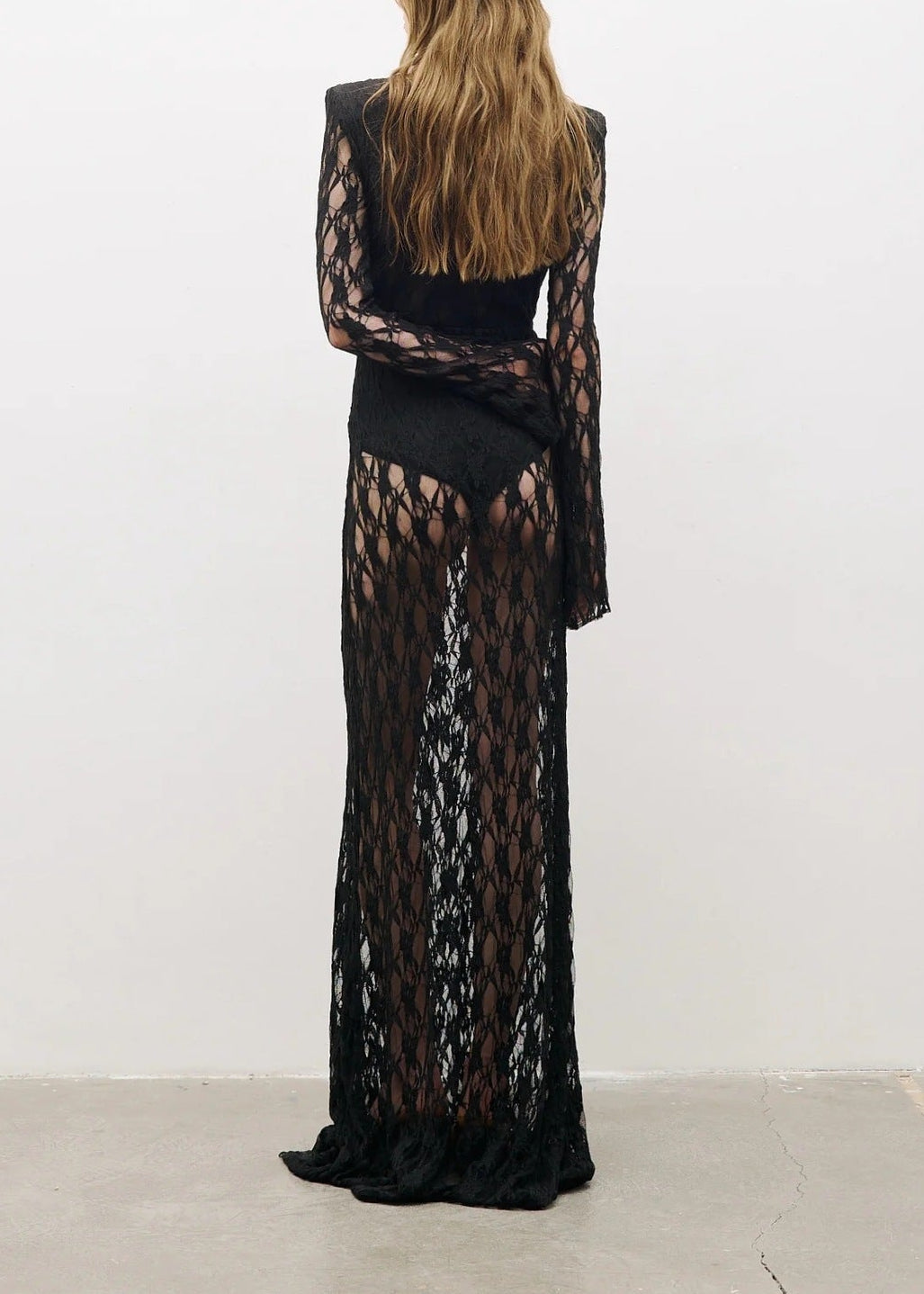 Herminia Lace Long-Sleeved Maxi Dress In Black