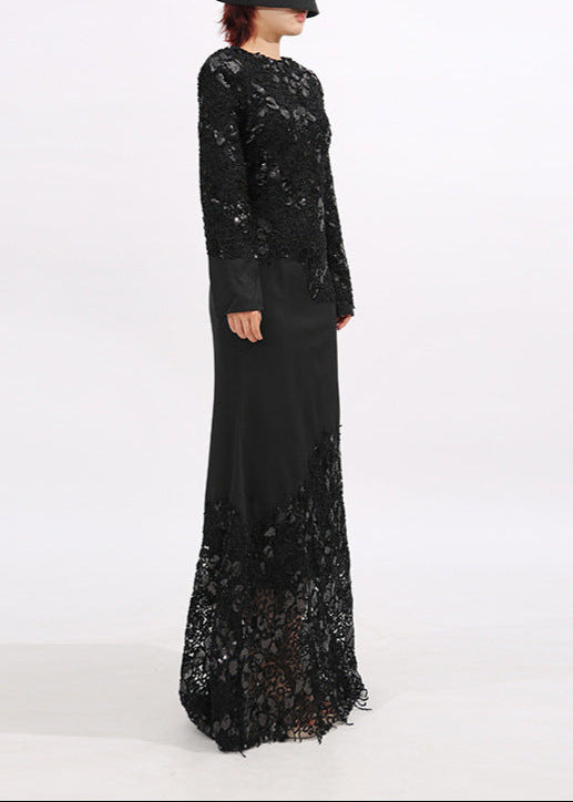 Eino Embroidered Sequin Maxi Dress In Black