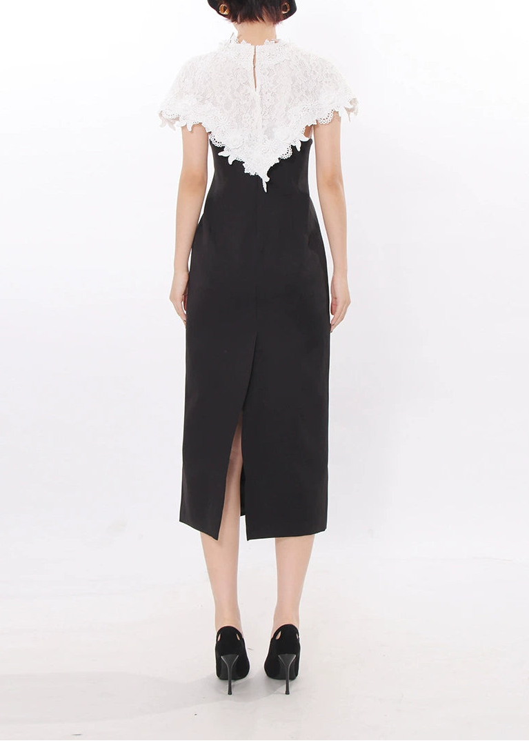 Domnicus Lace Shawl Embroidered Split Midi Dress