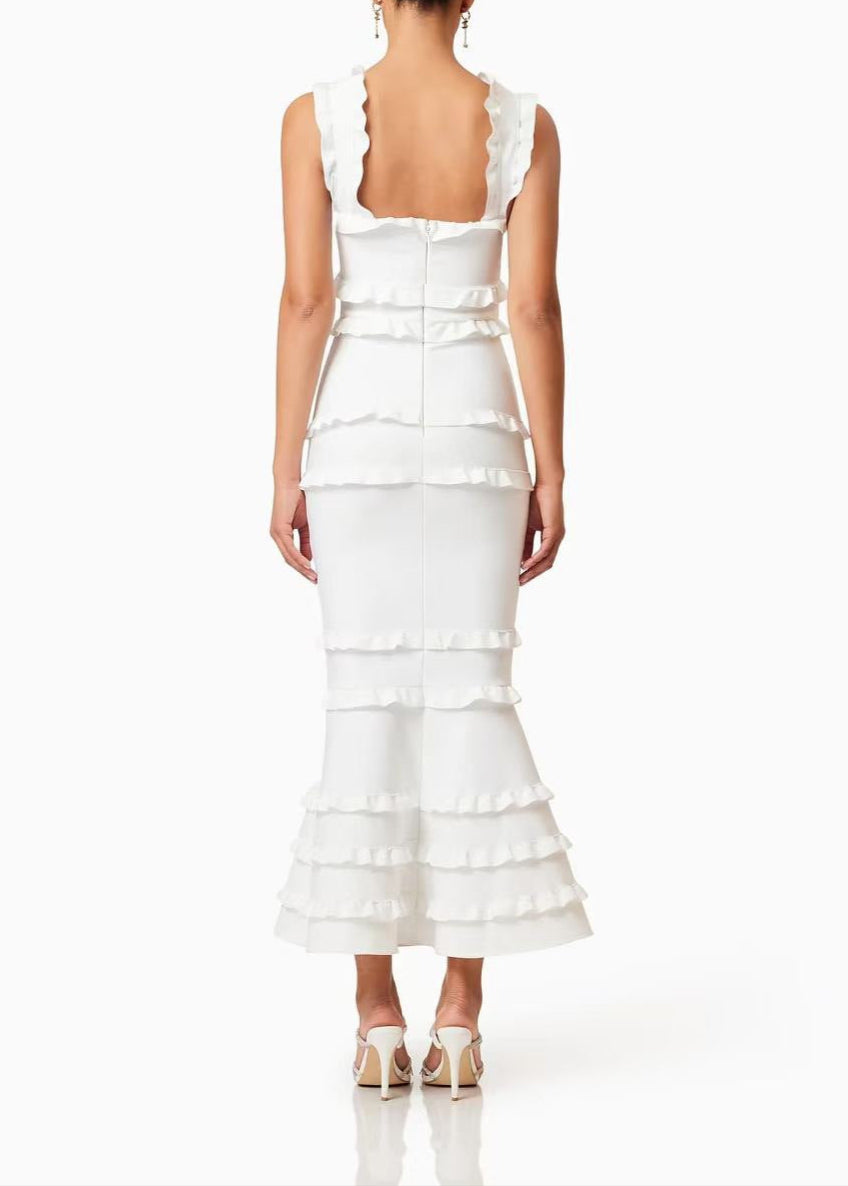 Barret Ruffle Flower Maxi Dress In White