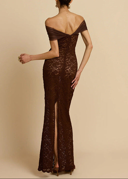 Criseida Off Shoulder Bodycon Lace Maxi Dress
