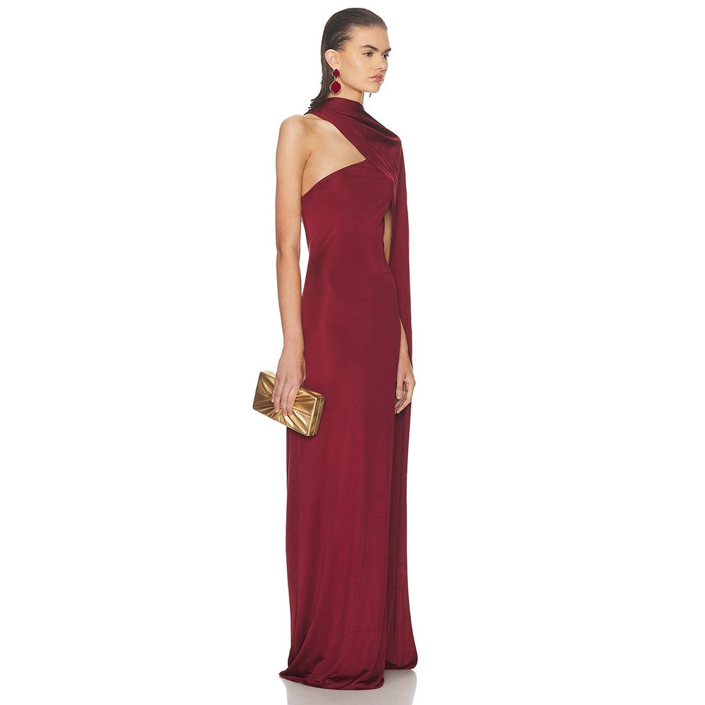 Farkhod Asymmetric Draped Scarf Maxi Dress