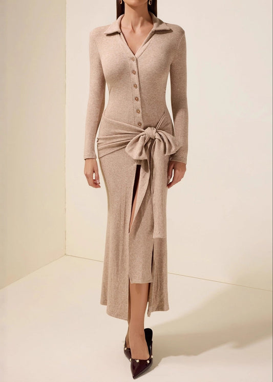 Elanor Tie Up Split Knit Maxi Dress