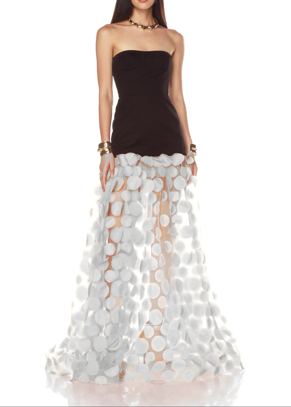 Boyan Dot Strapless Maxi Dress In White