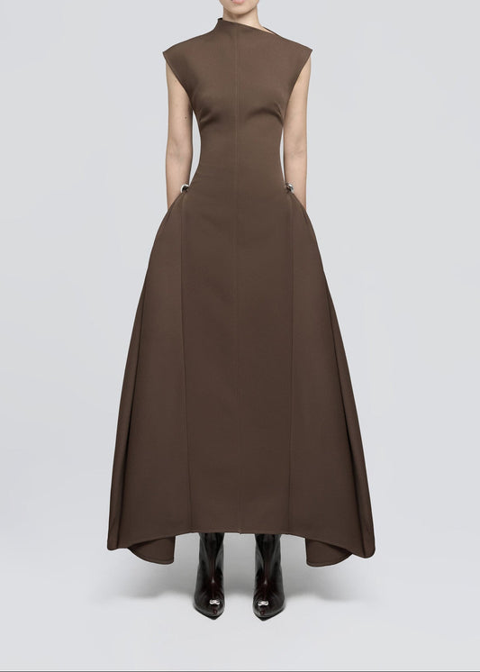 Blahoslav Sleeveless Asymmetric Maxi Dress In Brown