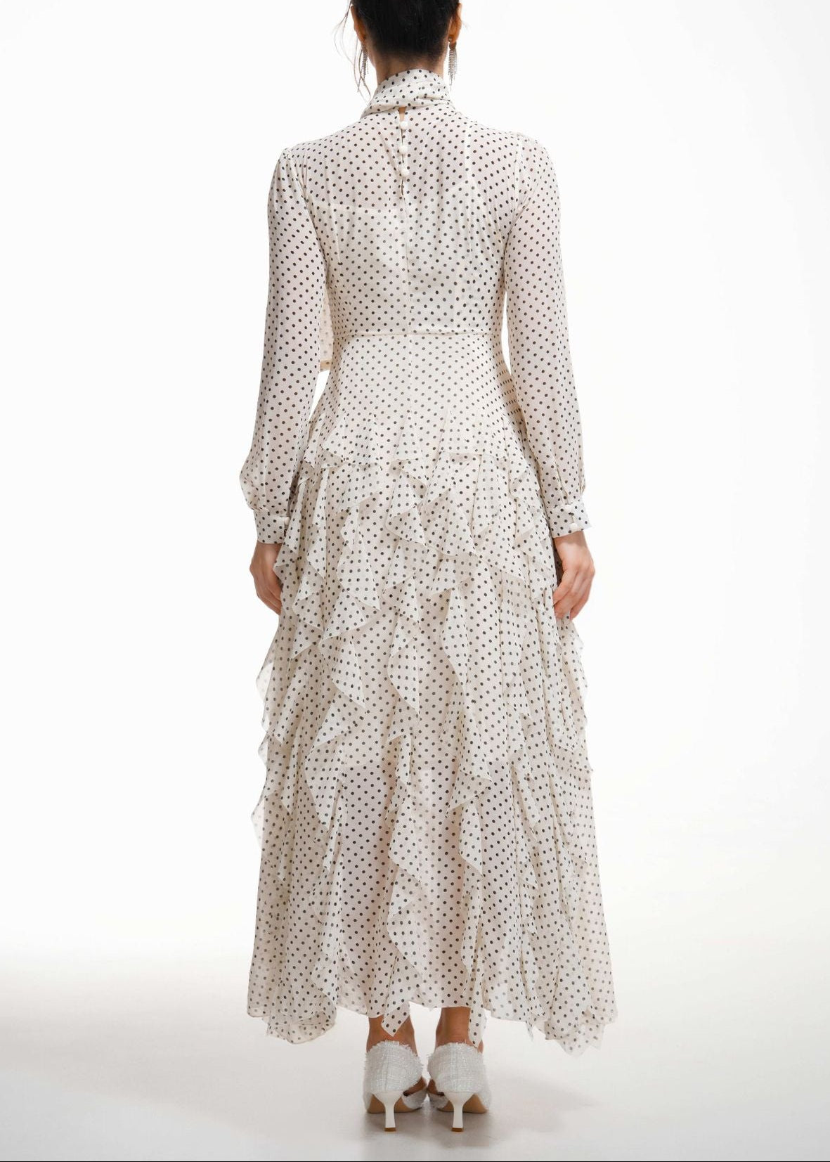 Dewitt Dot Bow Ruffle Maxi Dress
