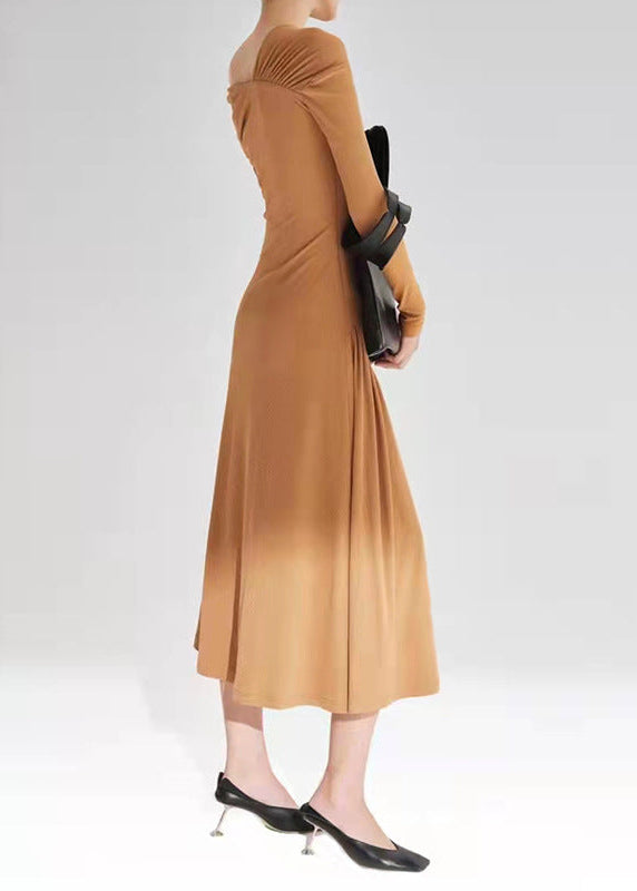 Dekel One Shoulder Asymmetric Ruch Maxi Dress In Khaki