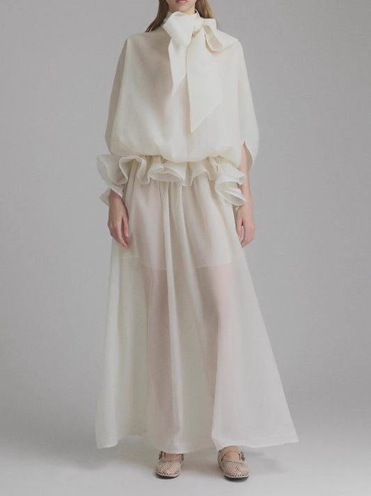 Ardin Batwing Sleeve Ruffle Maxi Dress