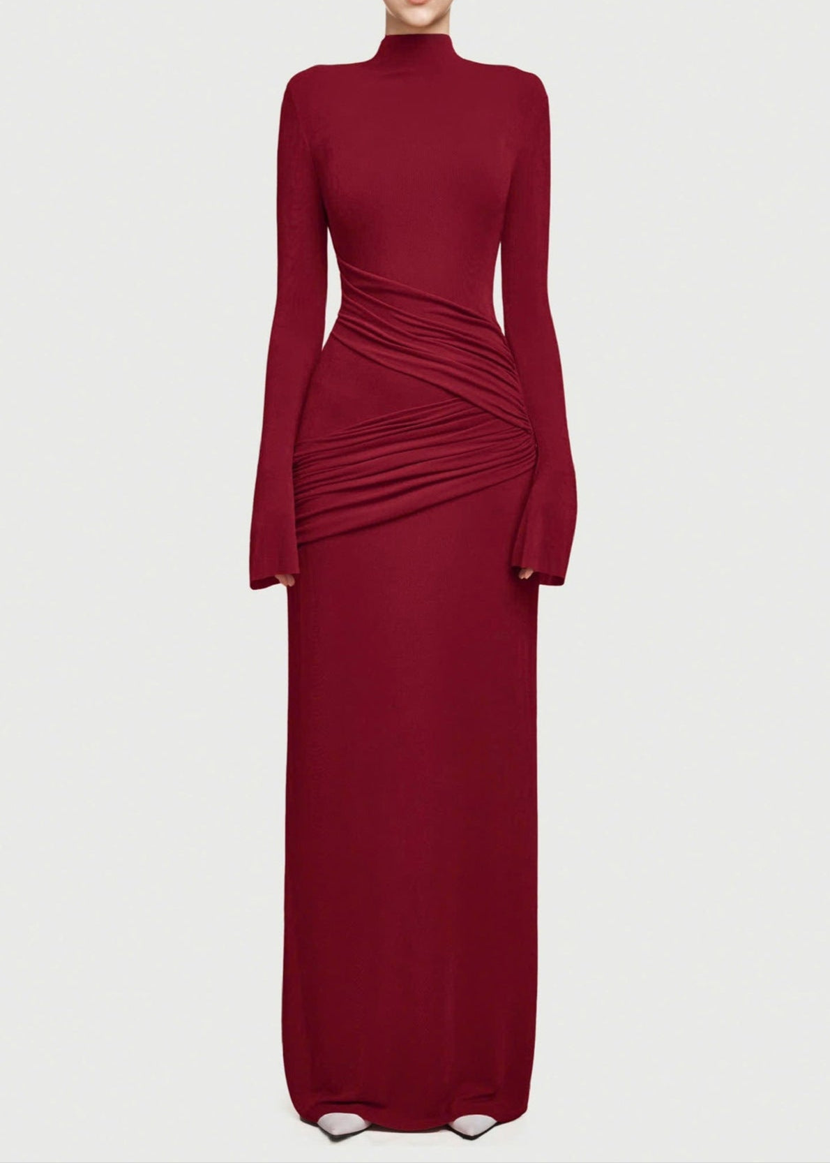 Anusha Ruch Bodycon Long Sleeve Maxi Dress In Red