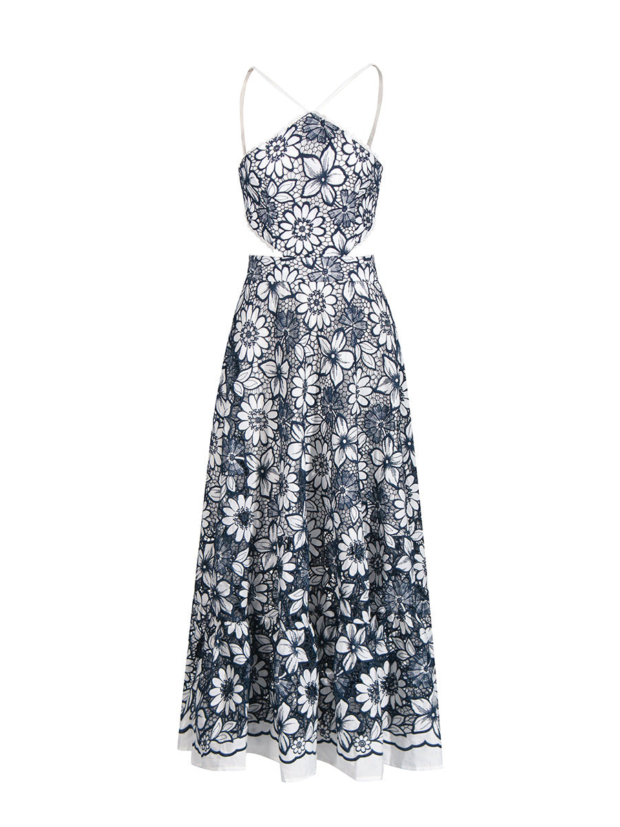 Dositheos Halter Neck Cutout Floral Maxi Dress