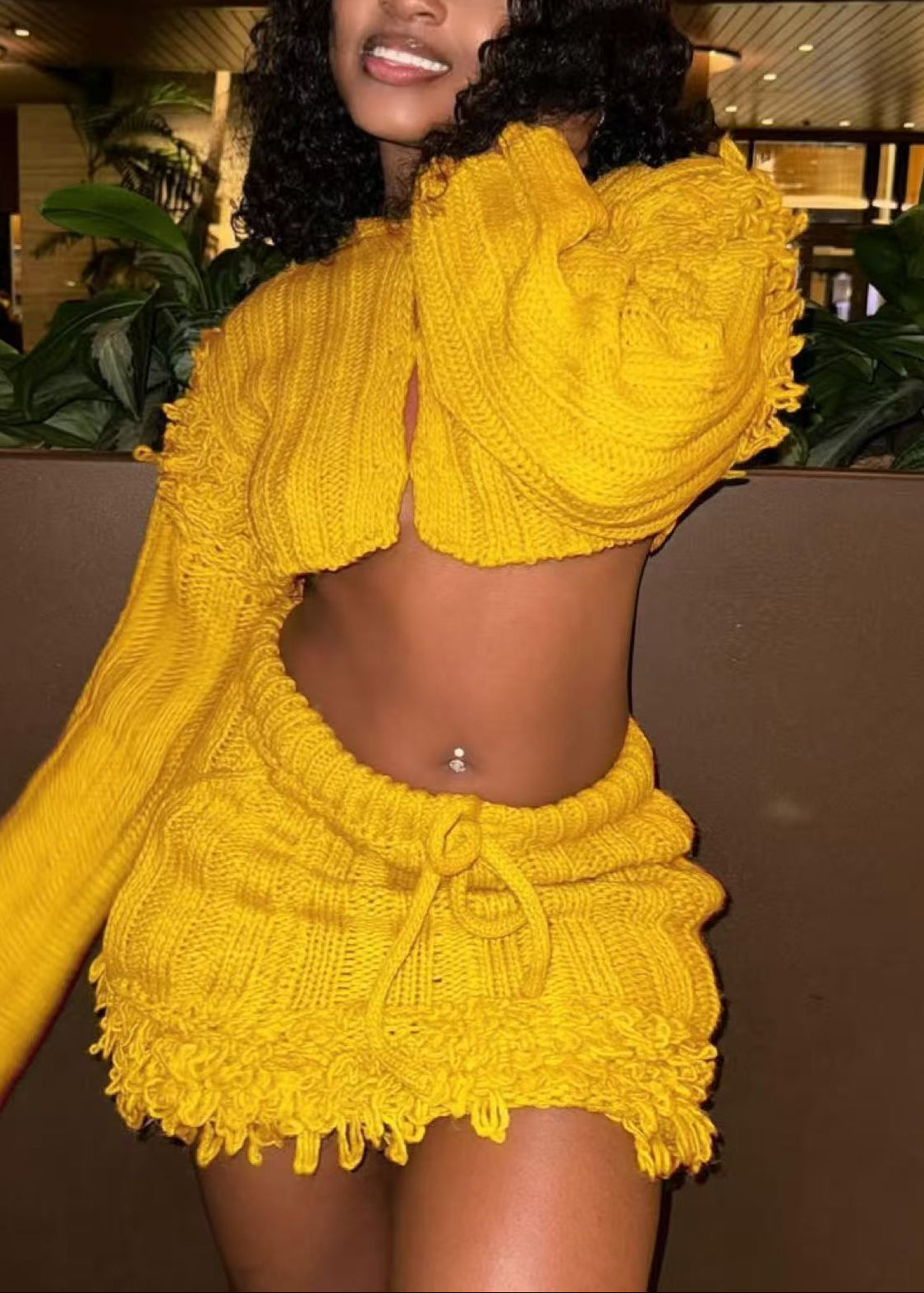 Delara Fringe Knit Skirt Set