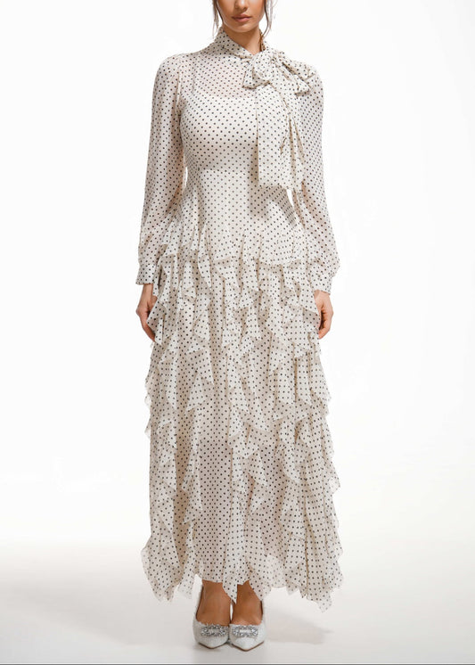 Dewitt Dot Bow Ruffle Maxi Dress