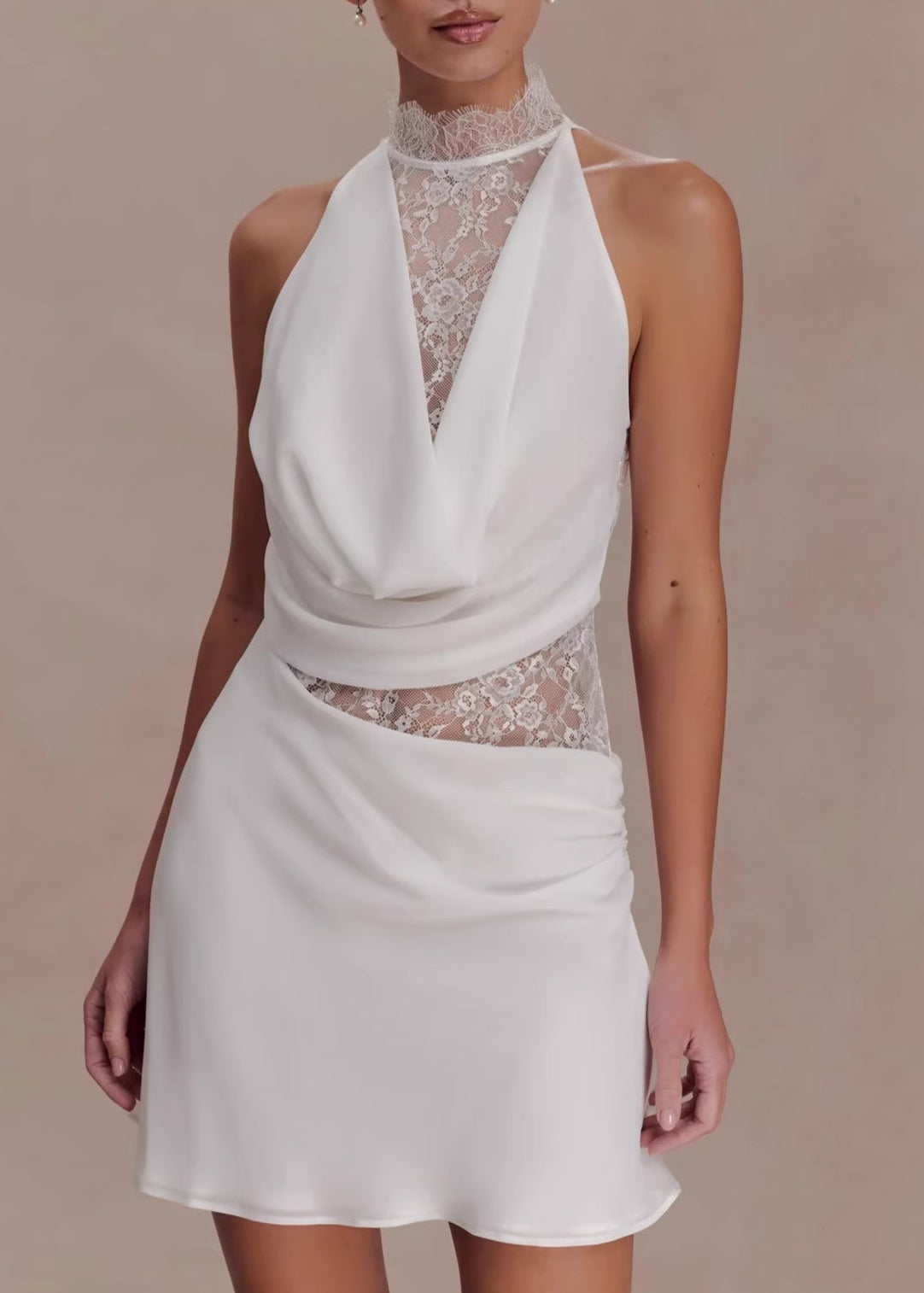 Filat Lace Draped Satin Mini Dress
