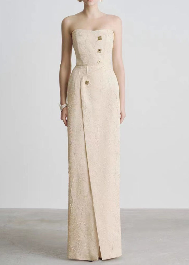 Arch Strapless Button Split Maxi Dress