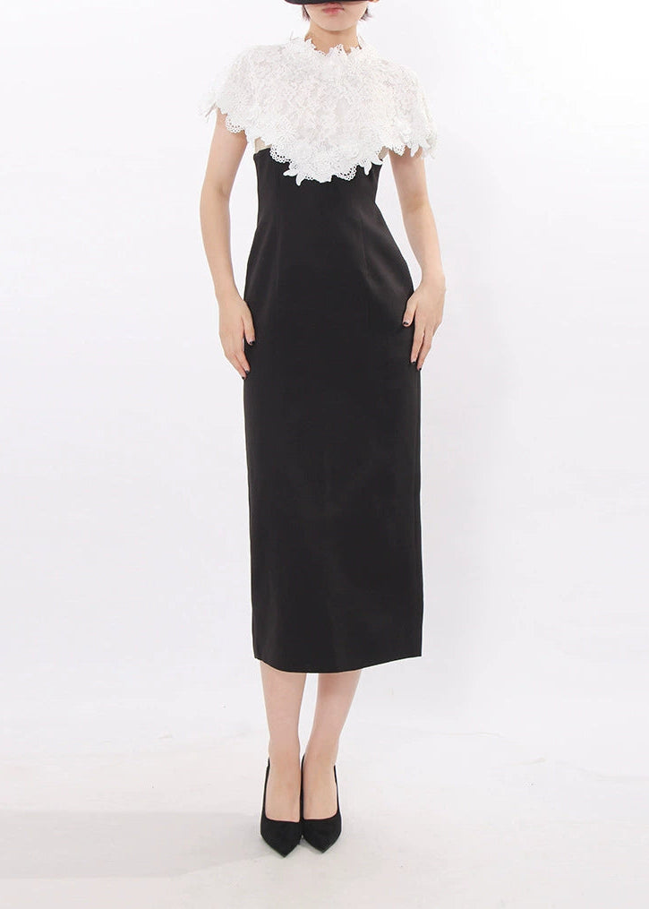 Domnicus Lace Shawl Embroidered Split Midi Dress