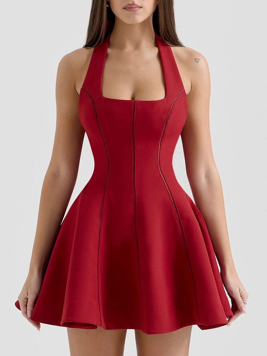 Bahati Halter Neck Ruffle Mini Dress In Red