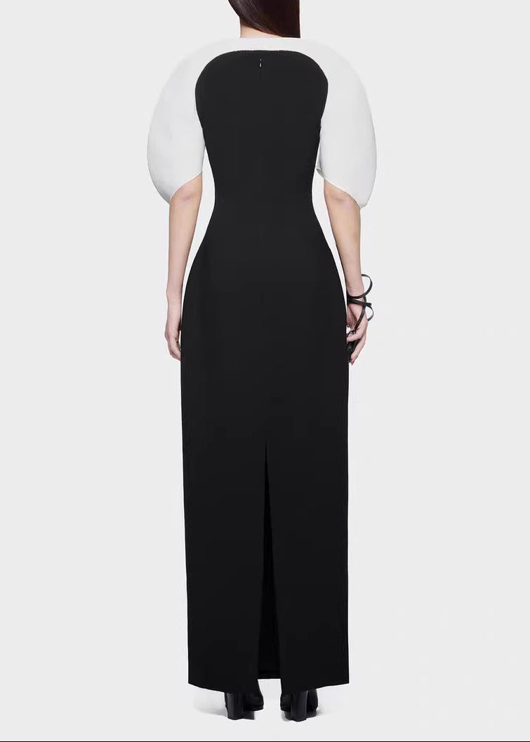 Fairuza Puff Sleeve Colorblock Maxi Dress In Black