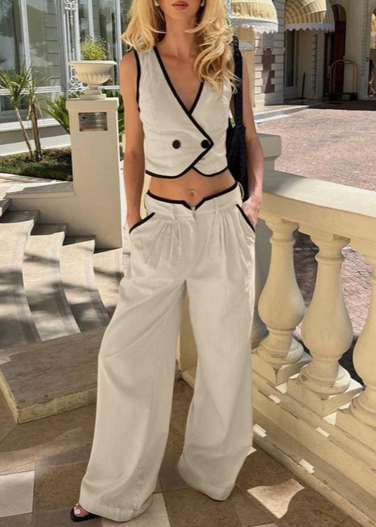 Aylani Button Ruch Plunge Pants Set