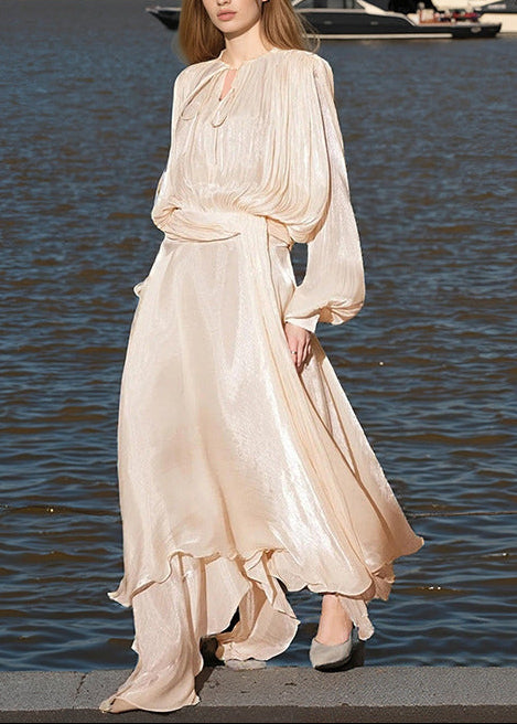 Edom Balloon Sleeve Ruch Ruffle Maxi Dress