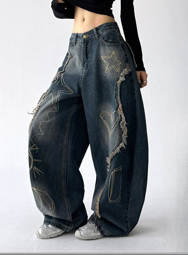 Digna Print Fringe Jeans In Black