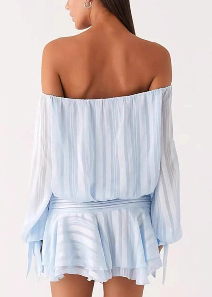 Dovydas Off Shoulder Ruch Stripe Mini Dress