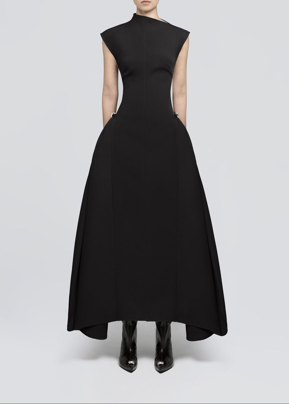 Blahoslav Sleeveless Asymmetric Maxi Dress In Black