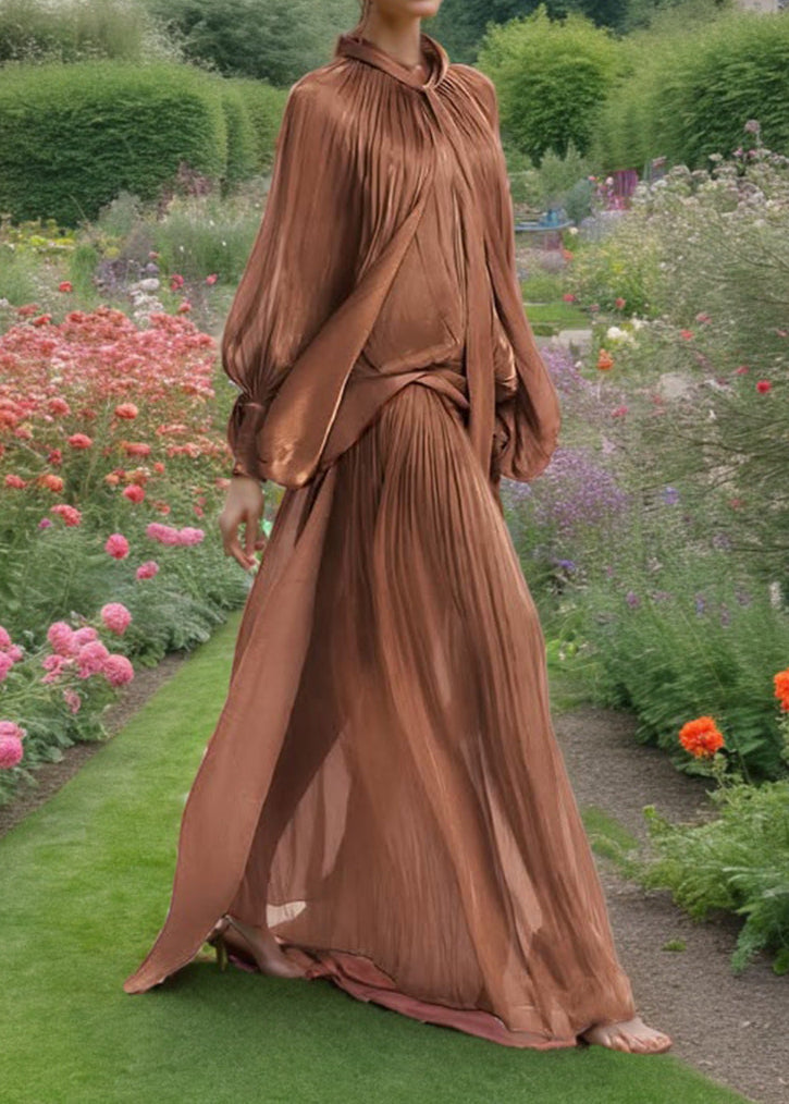 Anila Ruch Lace Up Balloon Sleeve Maxi Dress