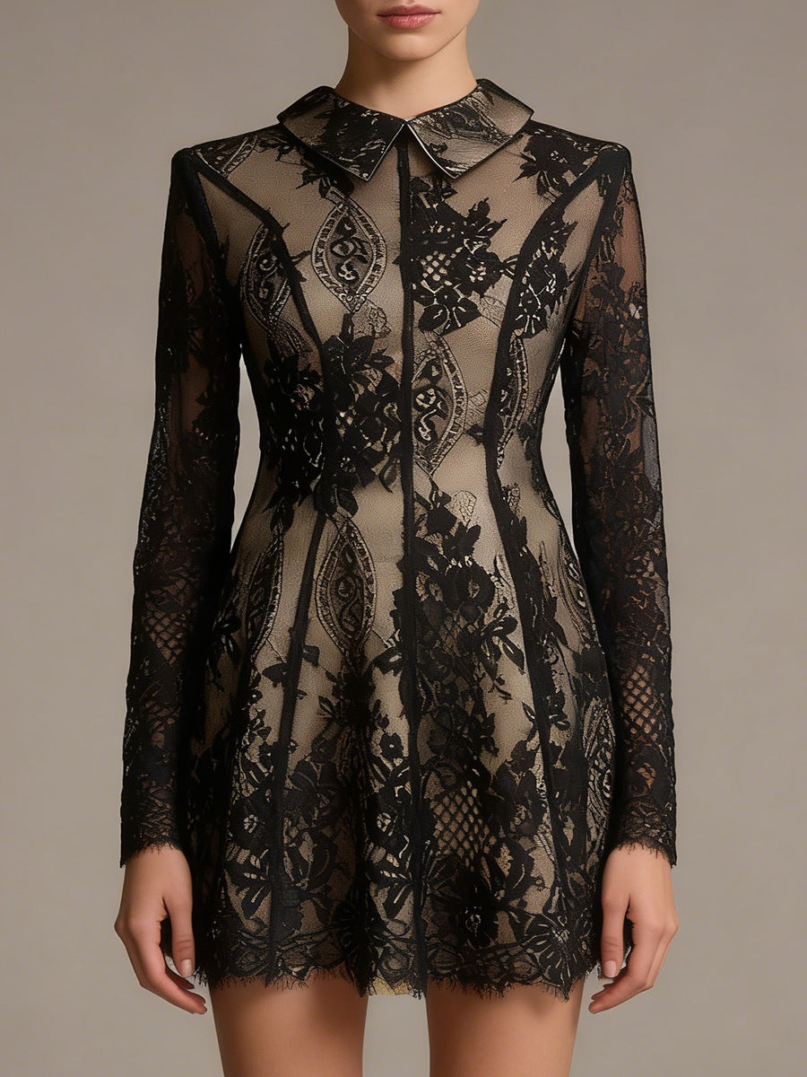 Farai Lapel Lace Mini Dress
