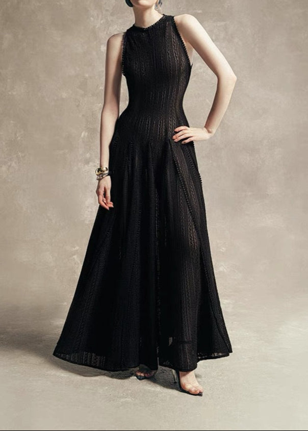 Annunciata Sleeveless Cutout Ruffle Maxi Dress In Black