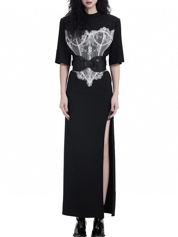 Calafia Lace Buckle Split Maxi Dress