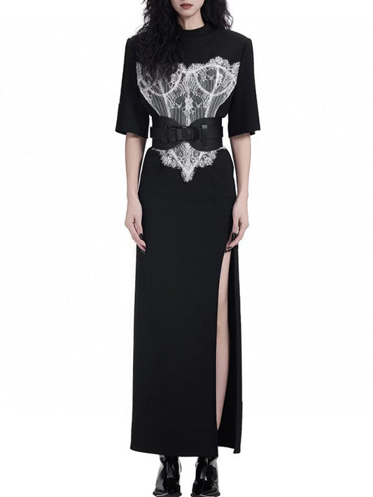 Calafia Lace Buckle Split Maxi Dress