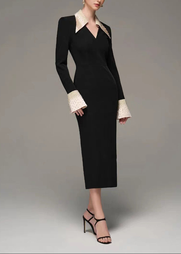 Dzenita Lapel Rhinestone Midi Dress