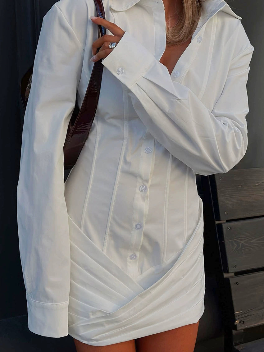 Fabiola Bodycon Plunge Mini Dress In White