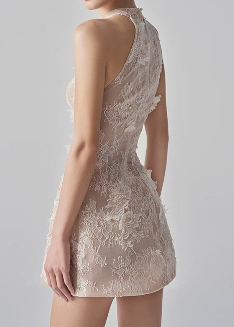 Gabrieli Flower Lace Mini Dress In Apricot